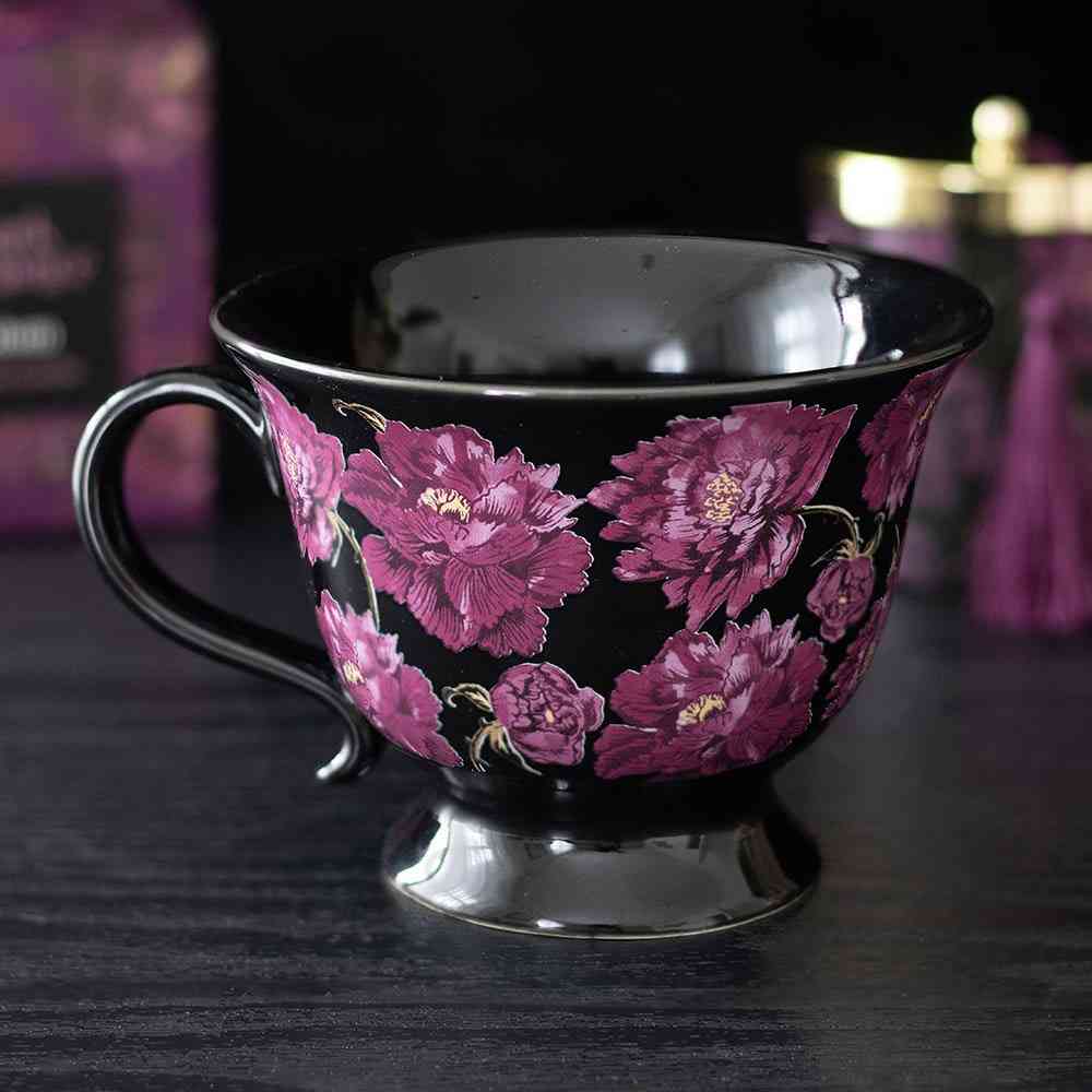 Something Different - Dark Romance Floral Print Teacup Theekop - Zwart